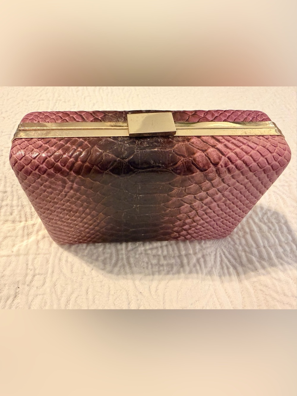 Elegant Purple/Pink Snake-Texture Clutch with Gold Trim